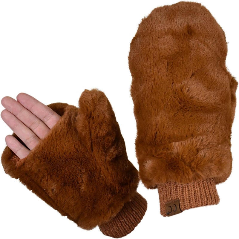 Cc Women's Faux Fur Wrist Length Fingerless Sherpa Lined Convertible Mittens Gloves - Image 2
